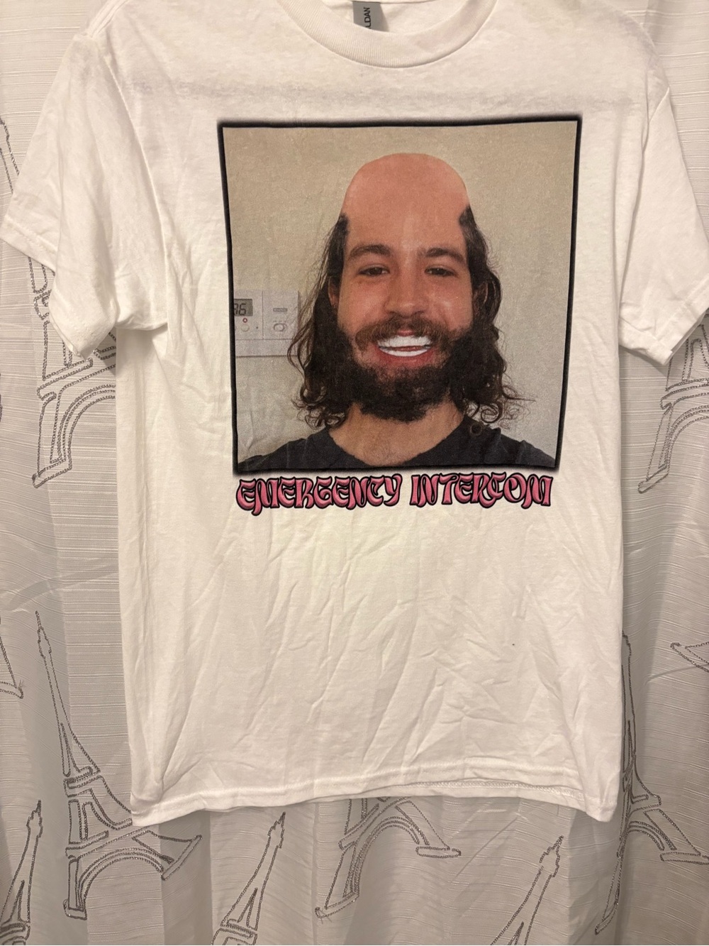 Gildan White Short-Sleeve Graphic Tee with Pink Text